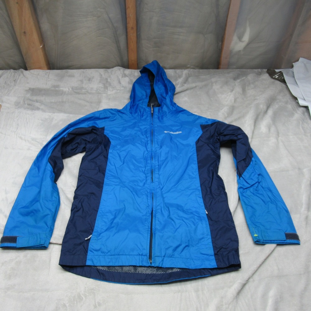 Columbia Jacket Kids Medium 10-12 Blue Hikebound II Rain FullZip Light Pack Wind